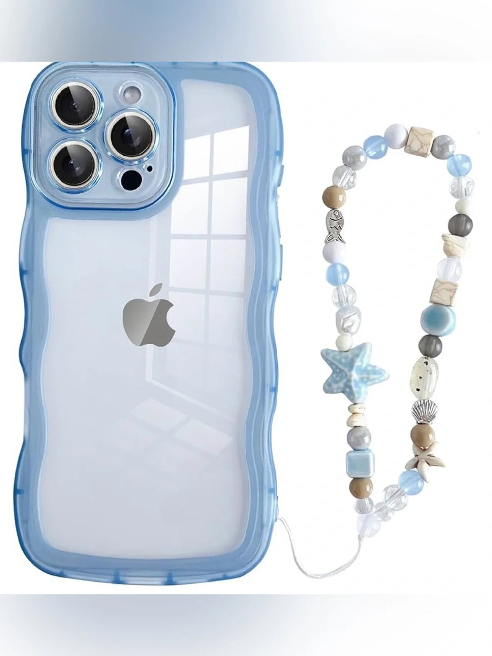 iPhone 16 Pro Max Case Cute Kawaii Curly Wave Clear with Wrist Beaded Charms
